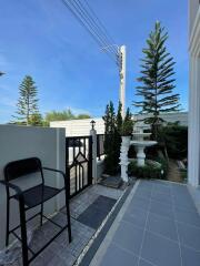 Outdoor area with gate and fountain