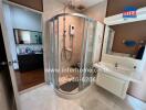 Modern bathroom with glass shower enclosure