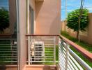 Small balcony with railing and air conditioning unit