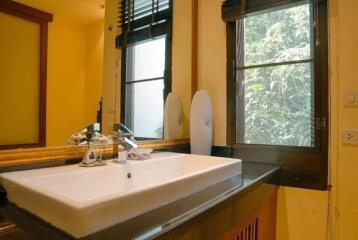 Bathroom with large window and modern sink