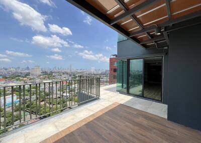 Spacious balcony with city view