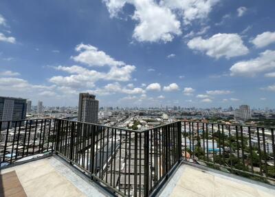 Cityscape view from high balcony