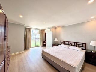 Spacious bedroom with large window and balcony access