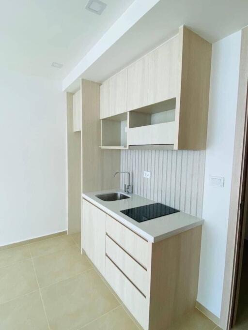 Modern minimalist kitchen with light wood cabinets