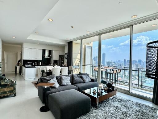 Modern living room with city view