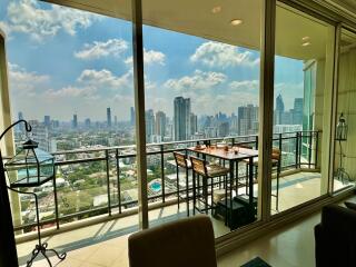 View from modern balcony with cityscape