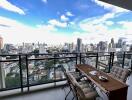 High-rise balcony with city skyline view