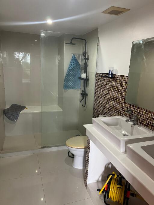 Modern bathroom with glass shower enclosure