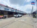 Residential street view with townhouses