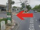 Street view with traffic signs and taxi stand