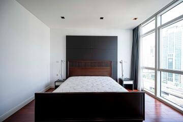 Modern bedroom with large windows and natural light