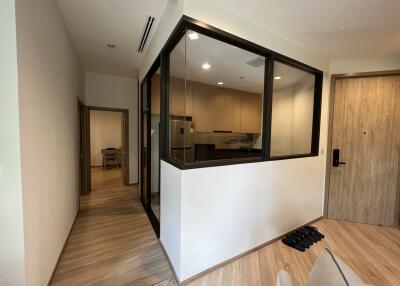 Modern kitchen with transparent glass partition