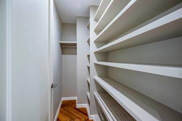 Closet with built-in shelving and hanging space