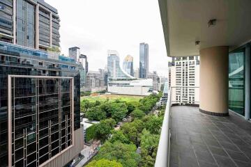 High-rise building balcony with city view