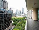 High-rise building balcony with city view