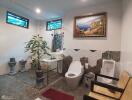 Modern bathroom with decorative elements and indoor plants