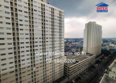 High-rise residential buildings with city skyline