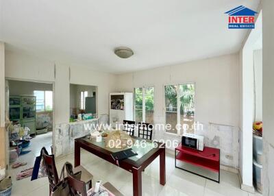 Dining area with a view of greenery outside