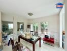 Dining area with a view of greenery outside