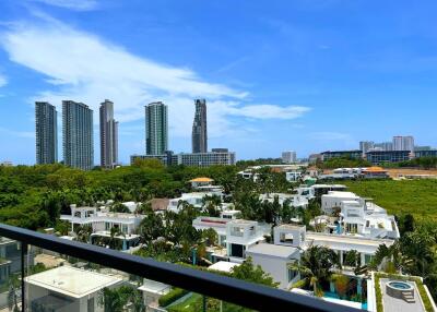 View of skyline and residential area from balcony