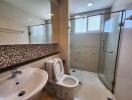 Modern bathroom with a glass-enclosed shower