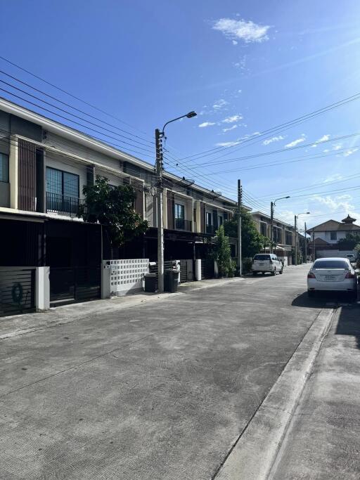 Street view of modern townhouses