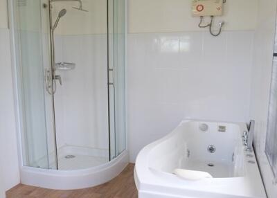 Modern bathroom with a shower and a bathtub