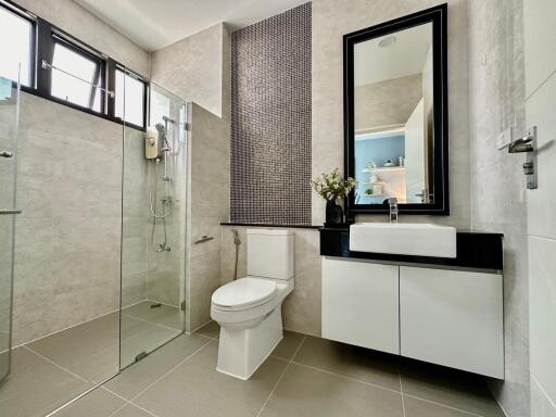 modern bathroom with shower and vanity