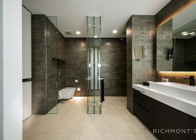 Modern bathroom with glass shower enclosure