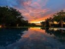 Beautiful sunset view by a poolside