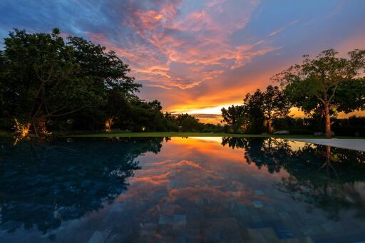 Beautiful sunset view by a poolside