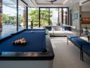 main living area with a pool table and seating