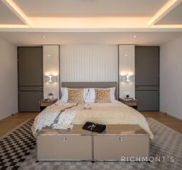 Modern and stylish bedroom with king-sized bed