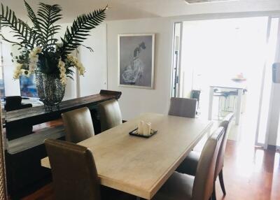 Dining room with dining table, chairs, and a decorative plant