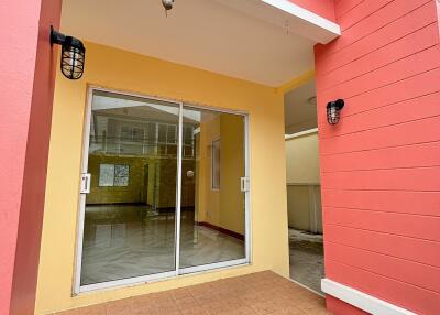 Entrance to the building with glass sliding door