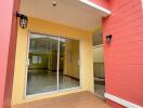 Entrance to the building with glass sliding door