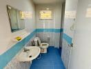 modern bathroom with blue tiled floor