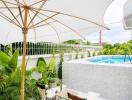 Outdoor area with pool and seating