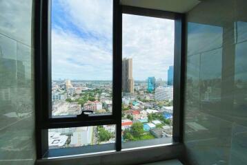 View of the city from a high-rise window