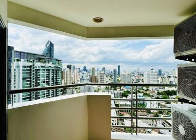 View of a cityscape from a balcony