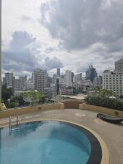 Rooftop pool with city skyline view