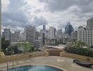 Rooftop pool with city skyline view