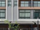 Front view of residential building with balconies