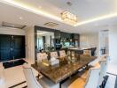 Luxurious dining area with a modern open kitchen