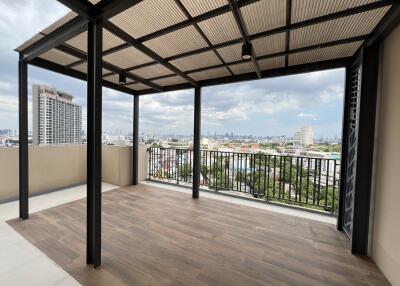 Spacious balcony with city view