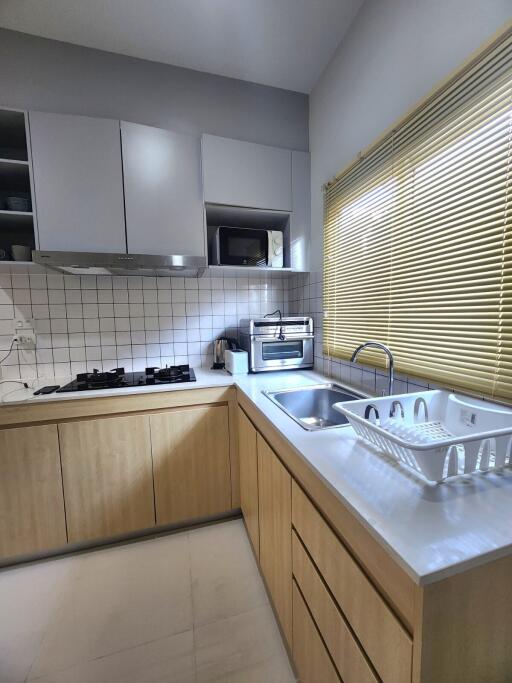 Modern kitchen with wooden cabinets and appliances