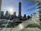 Balcony with city skyline view