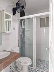 Modern bathroom with shower and toilet