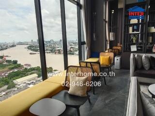 Modern living room with panoramic river view