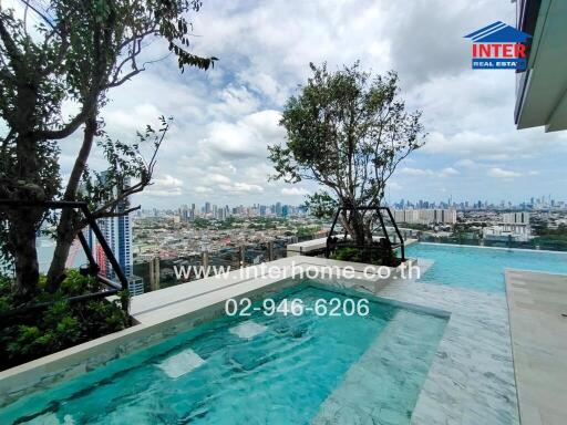 Rooftop swimming pool with a city view